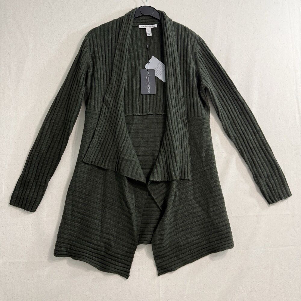 Autumn Cashmere Rib Drape Cardigan M Green Cashmere Wool Blend NWT